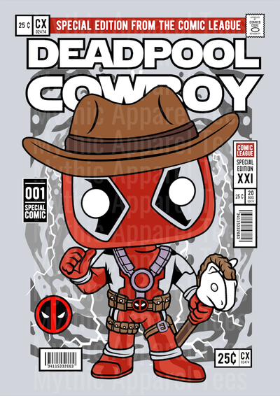 Deadpool Cowboy Comic Book Cover STYLE DTF Pop Culture Transfers