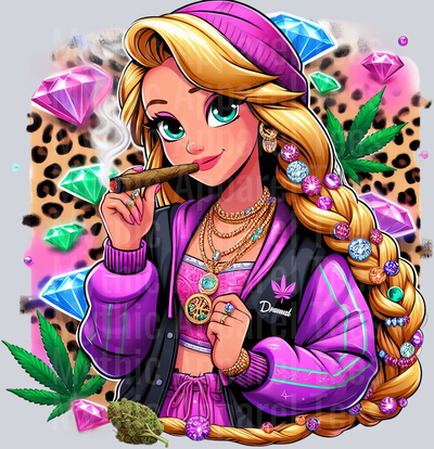 Rapunzel Cheeta Print Jewels Smoking Weed DTF Weed Transfers