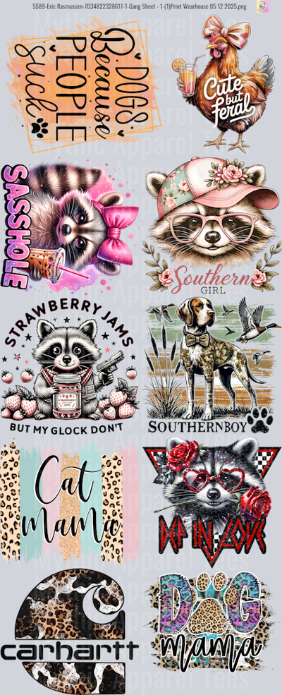 Funny Cute Animal GANG SHEET 10 FULL SIZE IMAGES