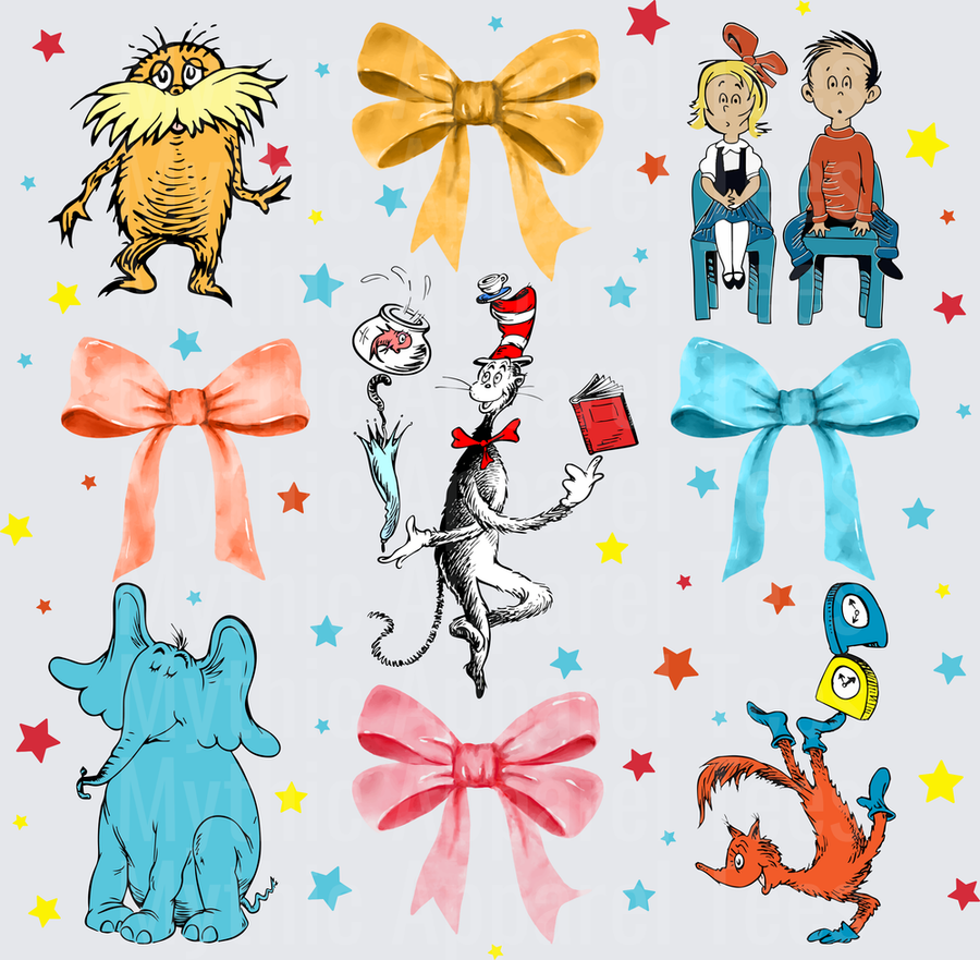 DR Seuss Characters Bows and Stars Collage Sheet