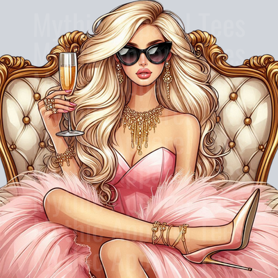 1 Glam Champagne Drinking Girl DTF Glam Transfers