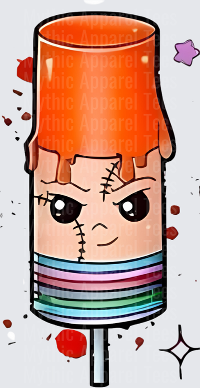 Kawaii Frankenstein Monster Popsicle with Stitched Face Rainbow Creamsicle Halloween Horror Ice Cream Bar