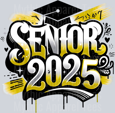0035 Senior 2025 Airburshed Gold and Black 1 DTF 2025 Senior Graduation Transfers