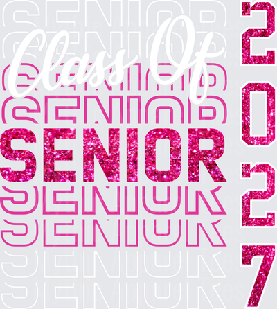 Senior 2027 Pink Glitter Bold Stacked Text Graduation Design