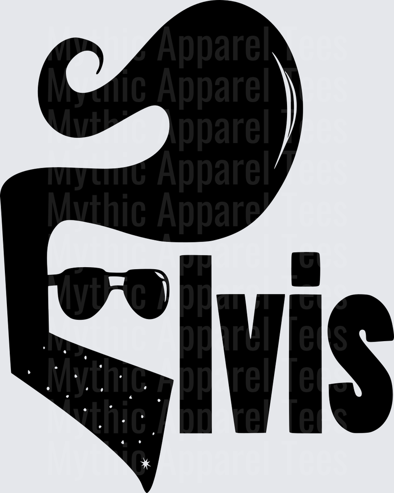 Elvis Presley Iconic Silhouette with Pompadour Hair Sunglasses and Bedazzled Collar