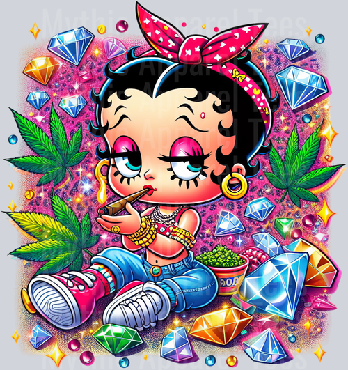 Betty Boop 2 Cheeta Print Jewels Smoking Weed DTF Weed Transfers