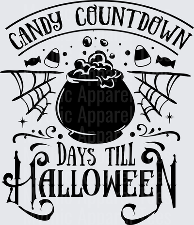 Candy Countdown Days Till Halloween Witch Cauldron Spider Web Candy Corn Gothic Typography Design
