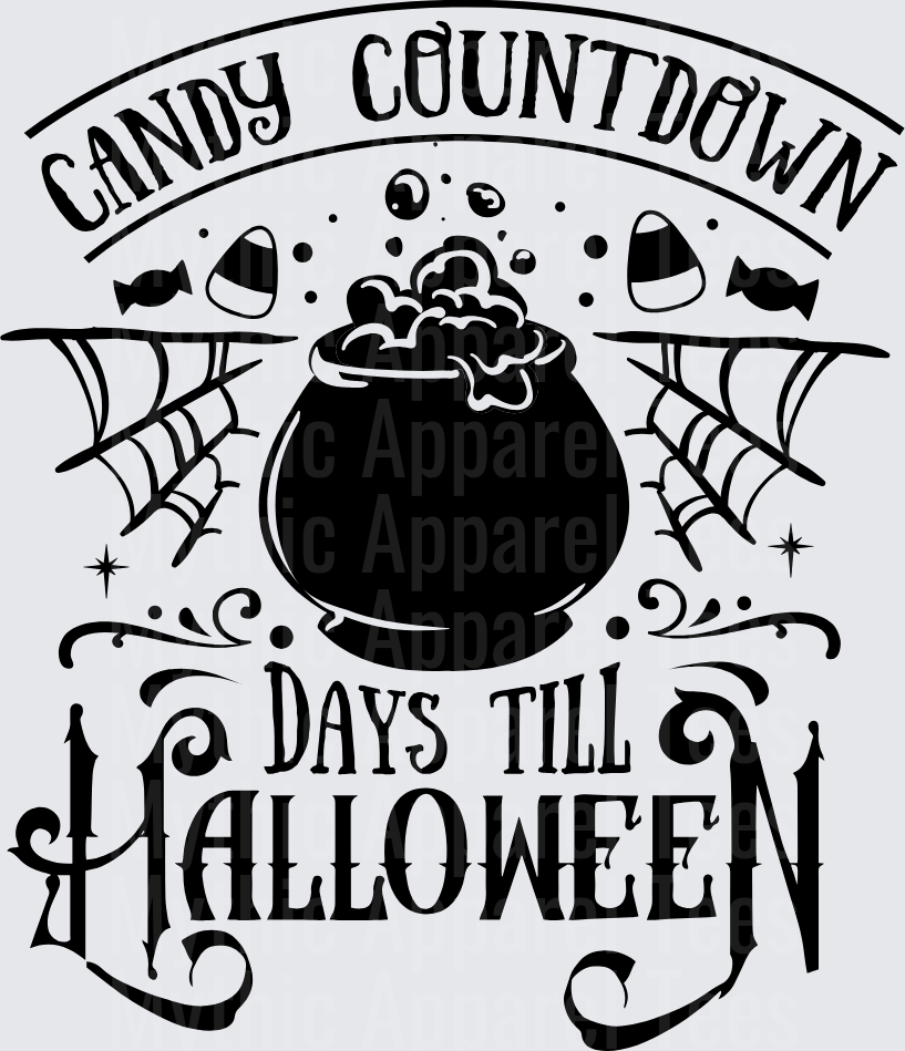 Candy Countdown Days Till Halloween Witch Cauldron Spider Web Candy Corn Gothic Typography Design