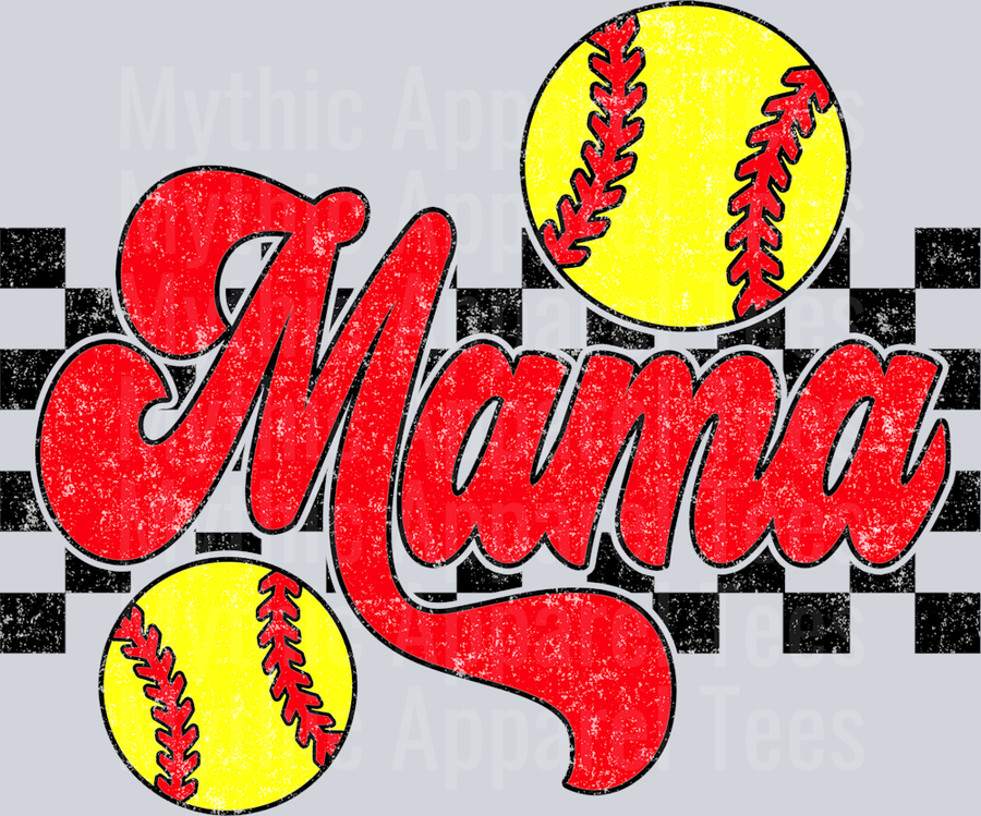 Red Checkered Softball Mama