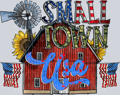 Small Town Usa Barn and Windmill 4th of July DTF Patriotic Transfers