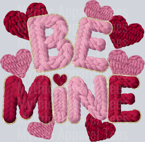AZ644 Faux Yarn Be Mine PNG, Crochet Valentine's Day Heart Sublimation Design