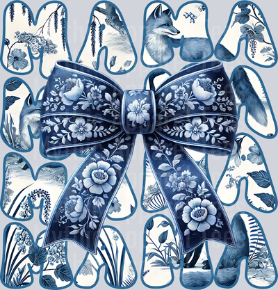 Mama Navy blue bow with tan DTF MOM Transfers