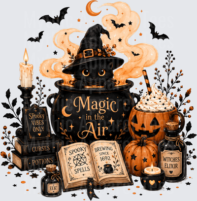 Halloween Magic in the Air Witch Cat Cauldron Spooky Vibes