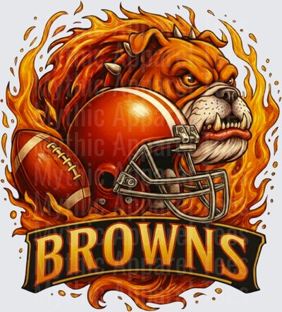 Fierce Bulldog Cleveland Browns Football Helmet Fire Flames Mascot Graphic