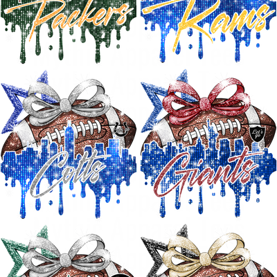 NFL GLITTER 3 GANG SHEET 10 FULL SIZE IMAGES
