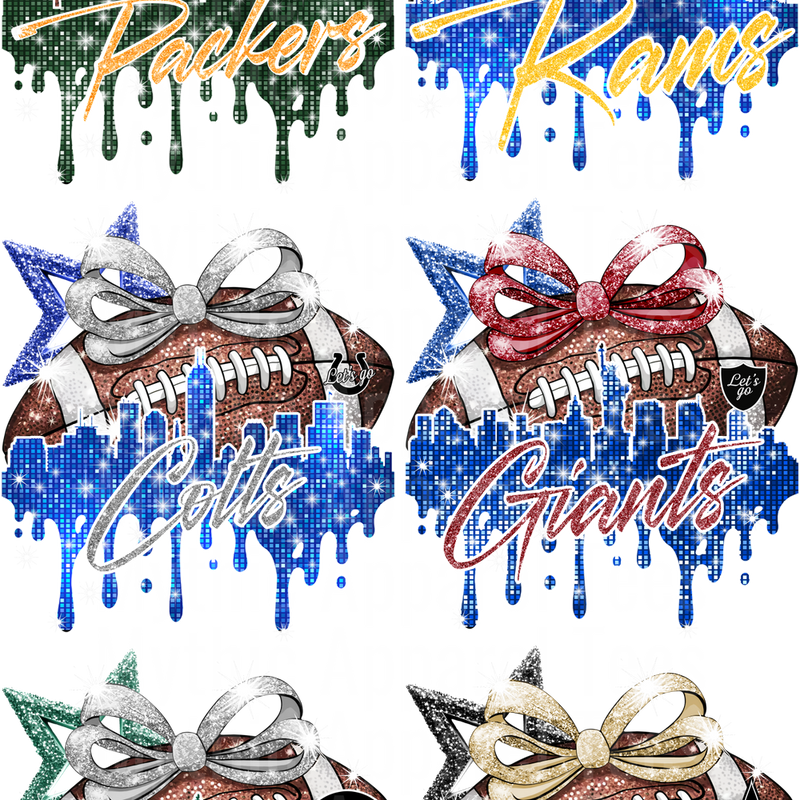 NFL GLITTER 3 GANG SHEET 10 FULL SIZE IMAGES