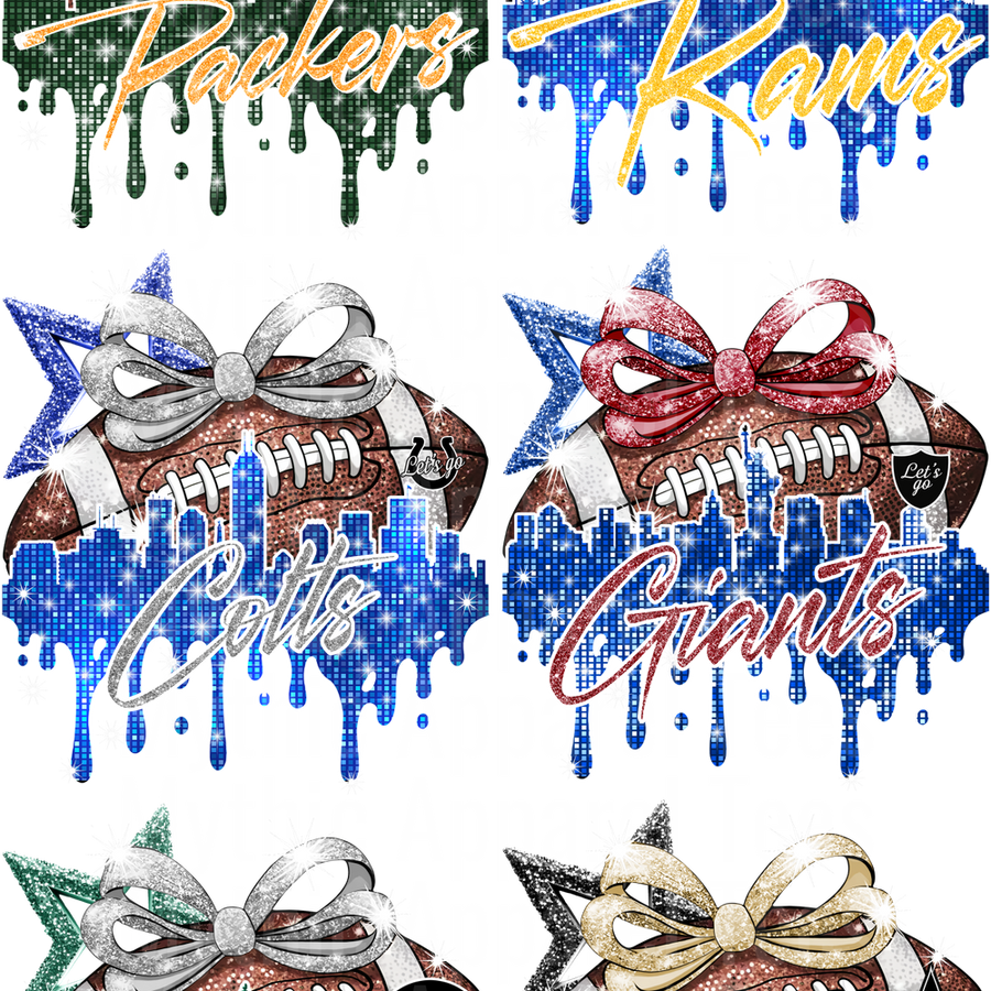 NFL GLITTER 3 GANG SHEET 10 FULL SIZE IMAGES