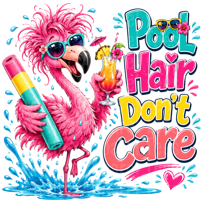 Flamingo Pool Hair Don't Care Messy Wild Tropical Cocktail
