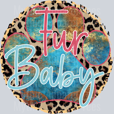 Fur Baby Circle and Blue paw print DTF Dog Transfers