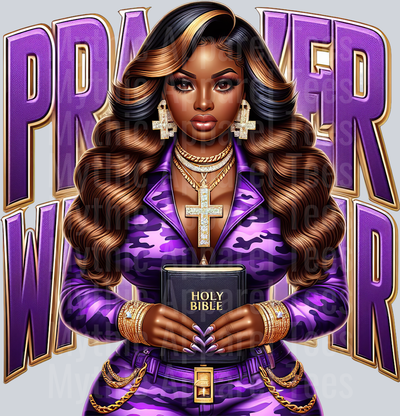 Girl with bible Purple Prayer Warrior DTF Religious Transfers