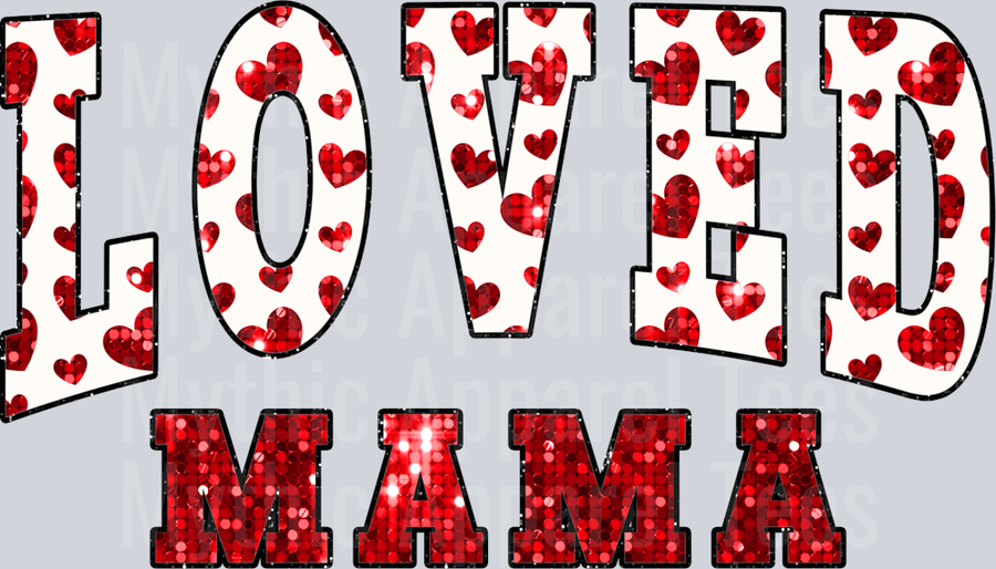 Sequin Loved Mama Wavy Retro Funny Designs Valentines Day