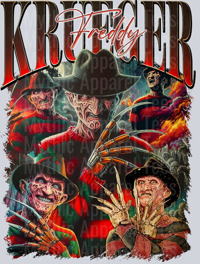 Freddy Krueger Black gradient words in multiple movie scenes Halloween DTF Horror Movie Transfers