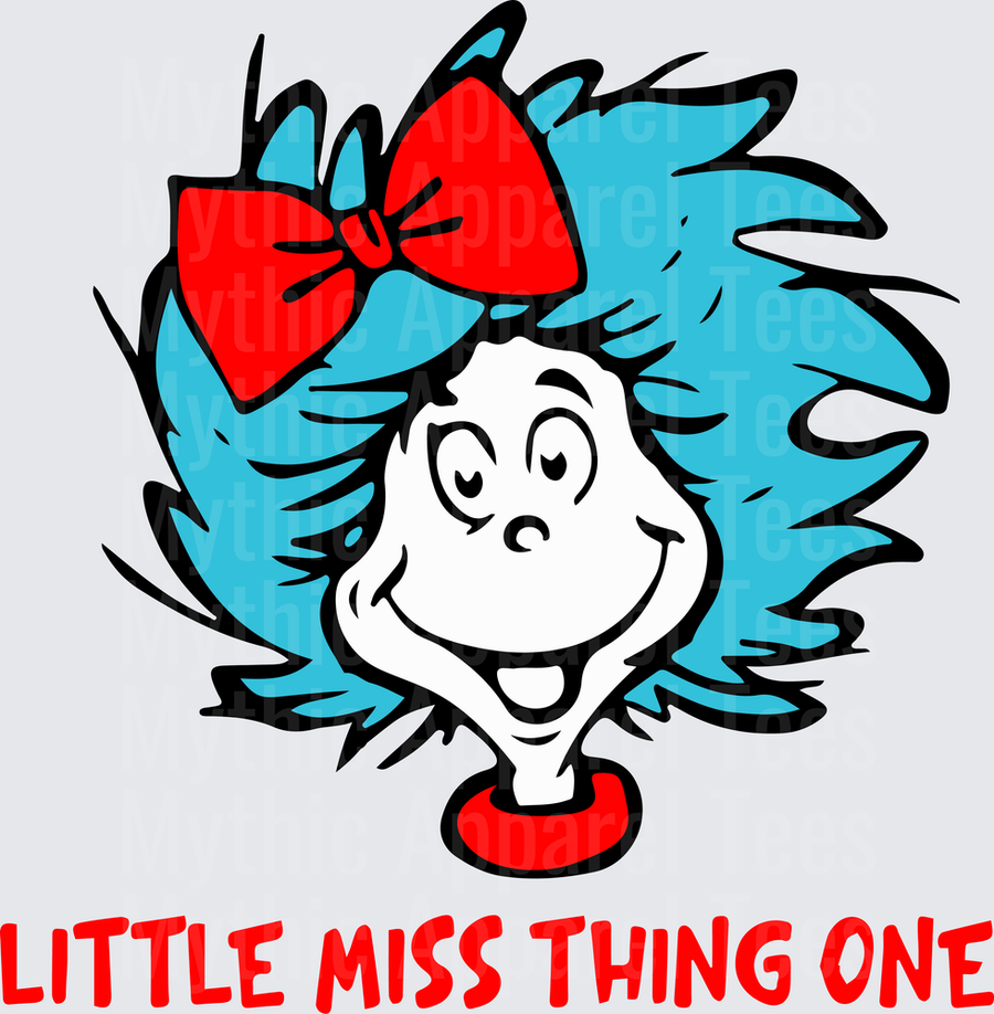 Dr. Seuss Little Miss Thing One Blue Hair Red Bow Smiling Character Face