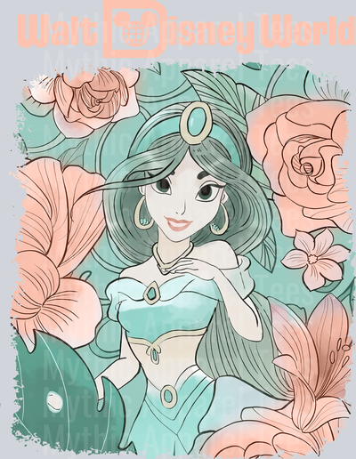 Walt Disney World Jasmine Portrait flowers and jasmine aladdin DTF Disney Transfers