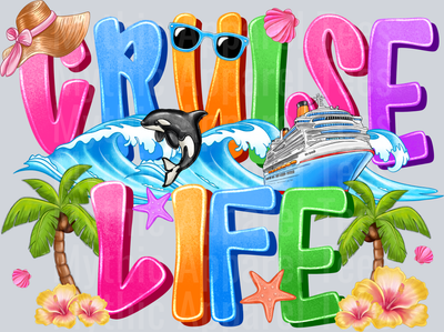 Cruise Life sun glasses and palm trees DTF Summer Transfers