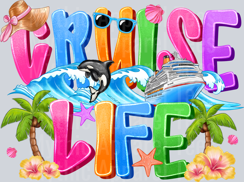 Cruise Life sun glasses and palm trees DTF Summer Transfers