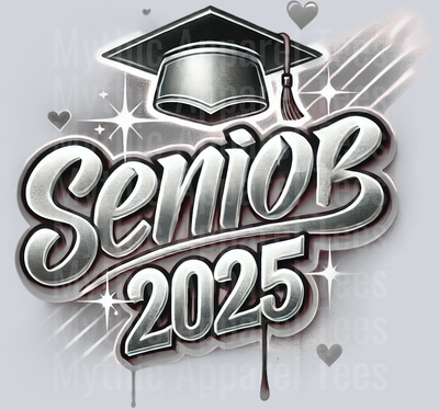 003 Senior 2025 Airbrushed Gray and Black DTF 2025 Senior Graduation Transfers