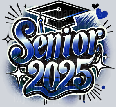 008 Senior 2025 Airbrushed Drk Blue DTF 2025 Senior Graduation Transfers