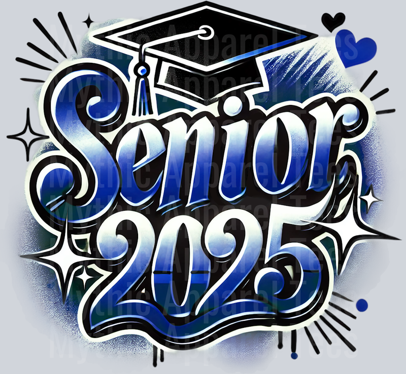 008 Senior 2025 Airbrushed Drk Blue DTF 2025 Senior Graduation Transfers