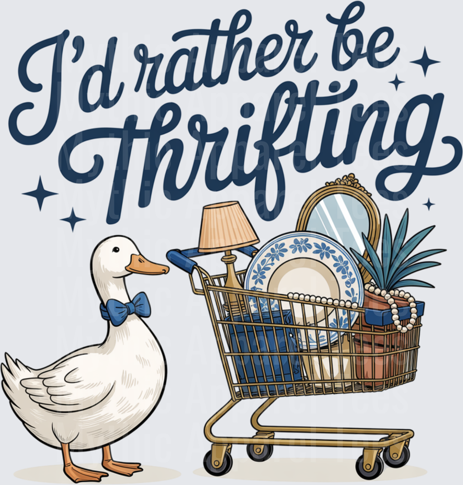I'd Rather Be Thrifting Duck with Shopping Cart Vintage Design
