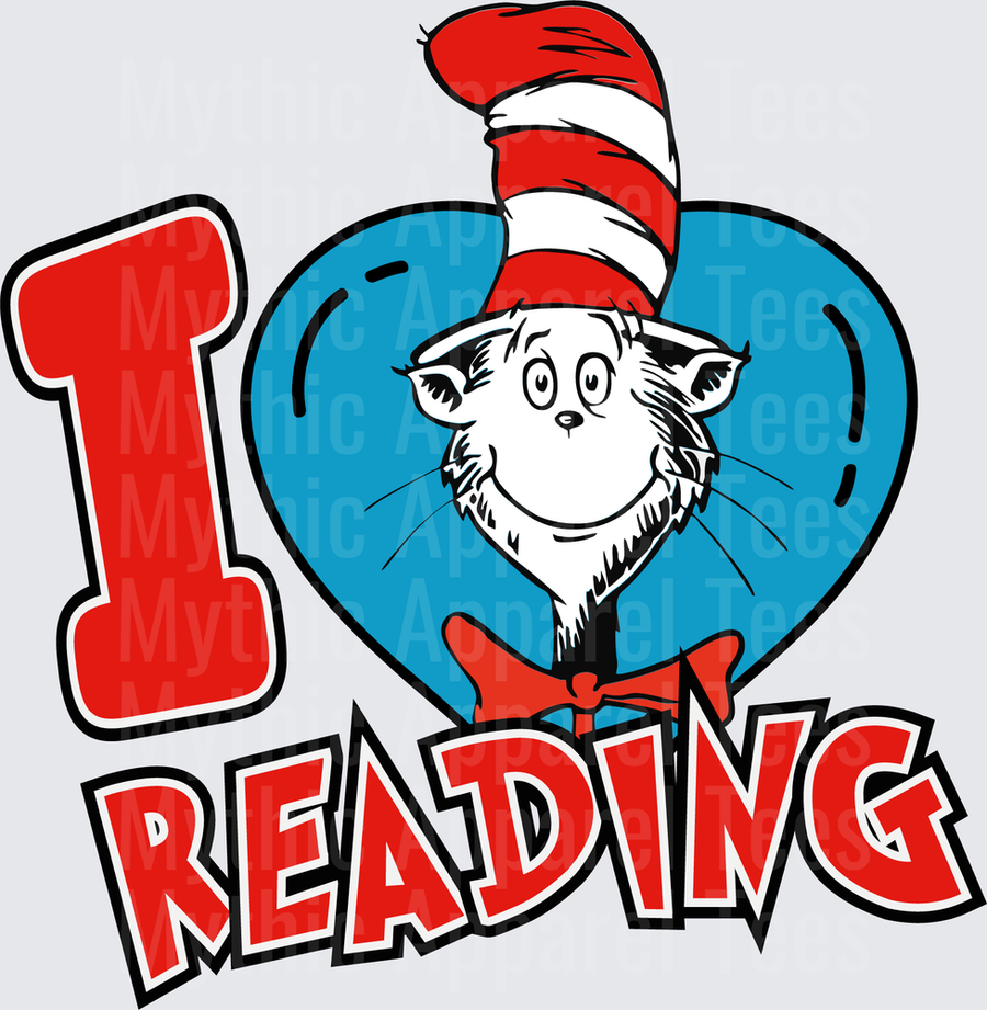 Dr. Seuss Cat in the Hat I Love Reading Blue Heart Graphic Design