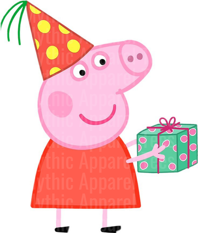 Peppa Pig Birthday Party Hat Holding Polka Dot Gift Box
