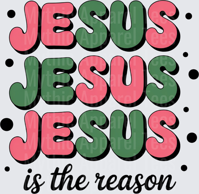 Jesus Is The Reason Retro Bubble Letter Pink Green Christmas Faith Design