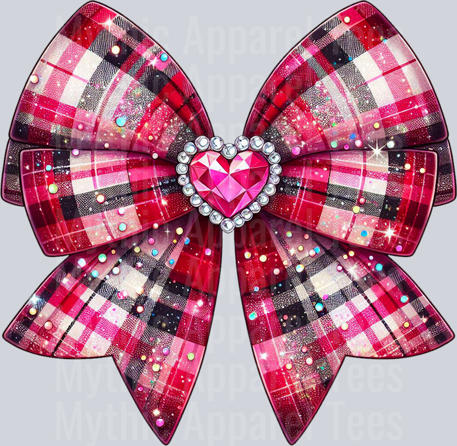 Bow red and pink plaid Style Combo Valentines Day Design
