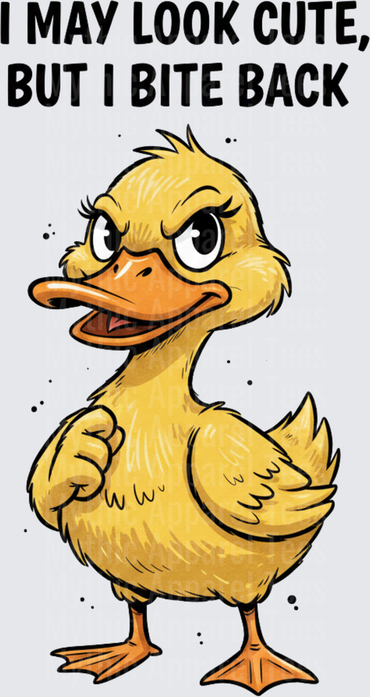 Funny Sarcastic Duck I May Look Cute But I Bite Back Angry Yellow Duckling with Attitude