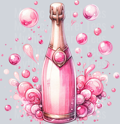 Pink Bottle of Champagne DTF Wedding Transfers