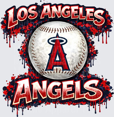 MLB Transfers Los Angeles Angels Baseball with Red and Navy Paint Splatter