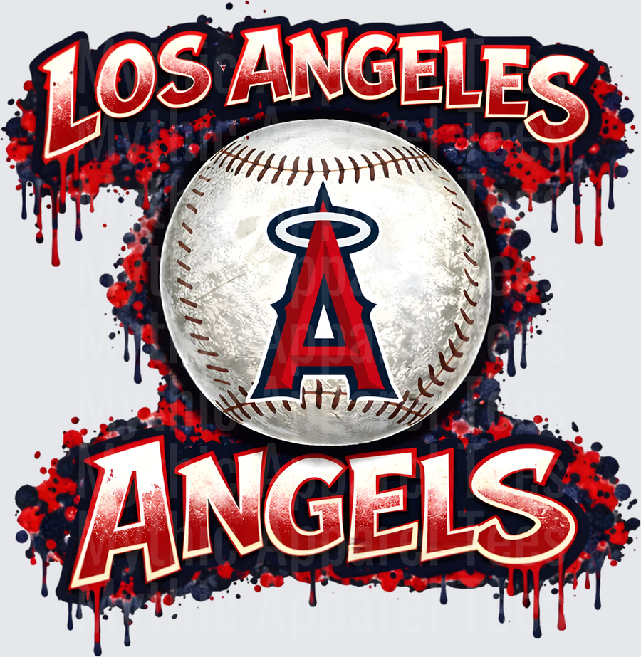 MLB Transfers Los Angeles Angels Baseball with Red and Navy Paint Splatter