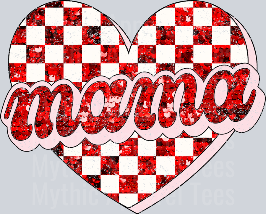 Sequin Mama red Checkered Heart Valentines Day Design