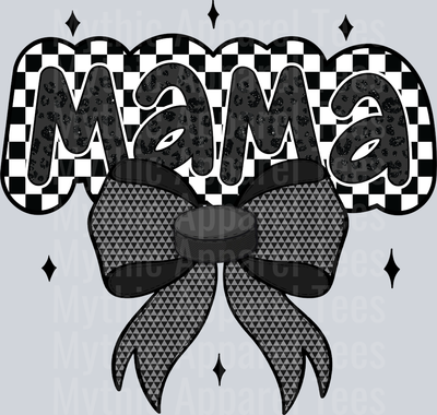 Hockey Mama with black puck pattern bow checkers and greys cute DTF Sports Transfers