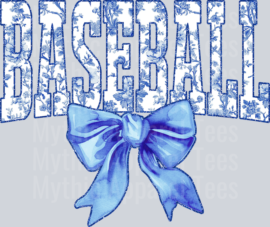 Light Blue Baseball College Font Floral Pattern School Spirit & Sports