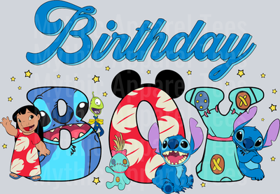 Birthday Boy Lilo and Stitch Blue Words DTF Lilo and Stitch Transfers