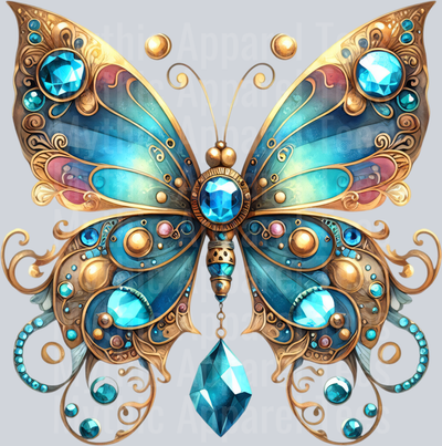 Blue gold gem Watercolor butterfly DTF Butterfly Transfers