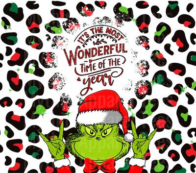 Grinch Santa Hat Rock On Hands It's The Most Wonderful Time Of The Year Leopard Print Christmas