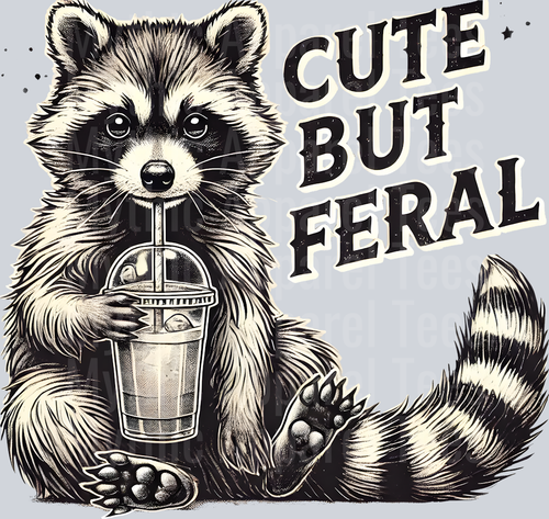 Cute but feral coffee racoon DTF Racoon Transfers