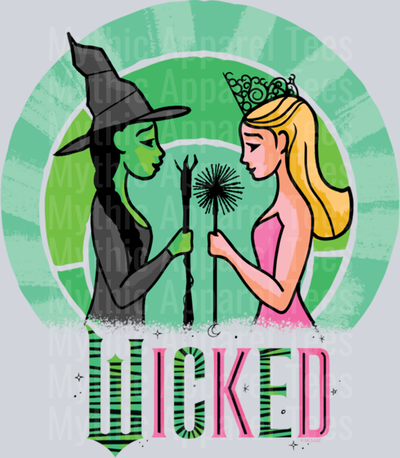 Merch Wicked Glinda & Elphaba Sketched  DTF Wicked Transfers